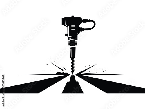 Jackhammer drilling into the ground isolated on white background illustration