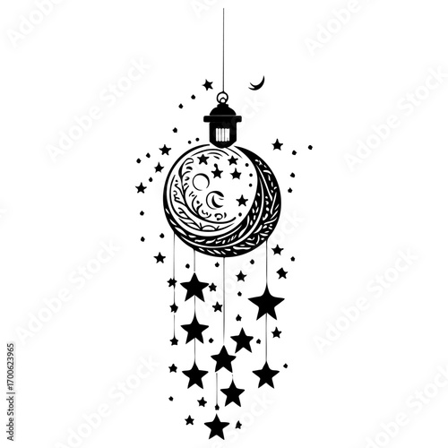 decoration hanging lantern moon star illustration sketch hand draw