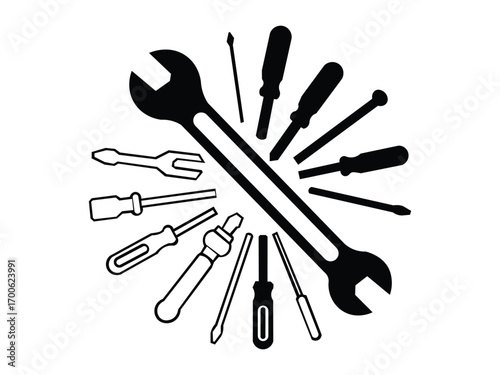 Wrench and screwdrivers isolated on white background vector illustration