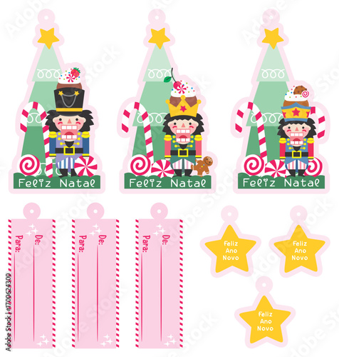 Tags Natal, tags para presentes, etiquetas para presentes, cartão de natal para presentes, quebra-nozes, natal, doces, cartãozinho 