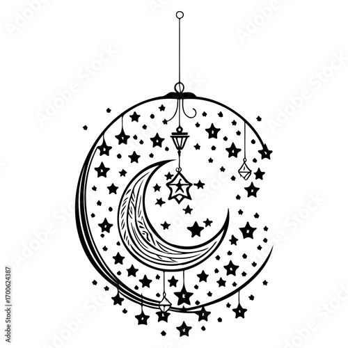 decoration hanging lantern moon star illustration sketch hand draw