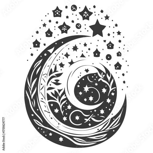 Moon star ramadan arabic islamic illustration grey