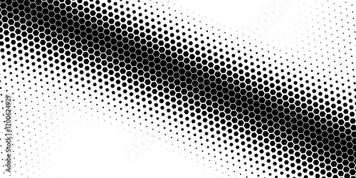 horizontal black halftone of hexagon design for pattern and background. Eps10. Vector Ilustration
