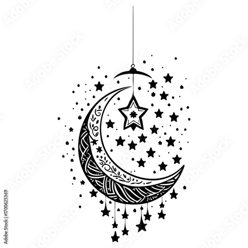 hanging moon star Ramadan illustration sketch hand draw