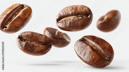 Wallpaper Mural Roasted coffee beans levitate in mid-air, displaying rich brown tones and smooth textures Torontodigital.ca