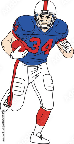 full-body cartoon illustration of an American football player