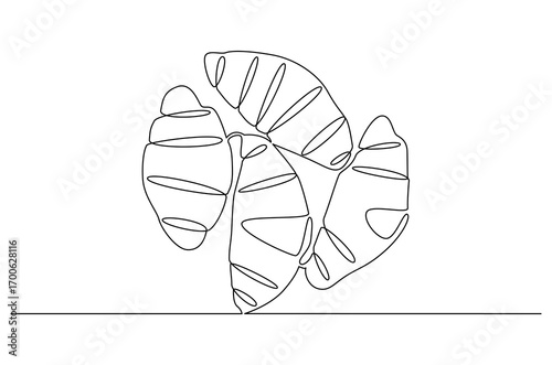 Continuous one line drawing of Croissant. Single line drawing illustration of Fresh baked croissant. French bakery concept vector art. Doodle line illustration.
