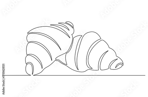 Continuous one line drawing of Croissant. Single line drawing illustration of Fresh baked croissant. French bakery concept vector art. Doodle line illustration.