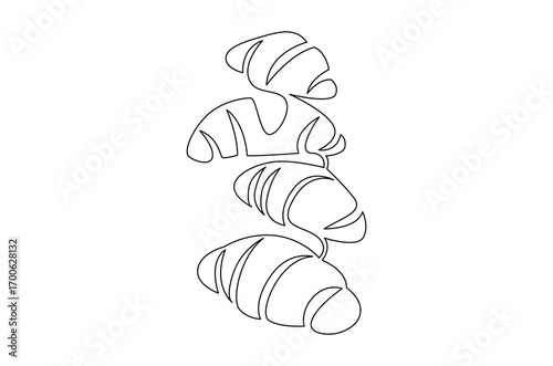 Continuous one line drawing of Croissant. Single line drawing illustration of Fresh baked croissant. French bakery concept vector art. Doodle line illustration.