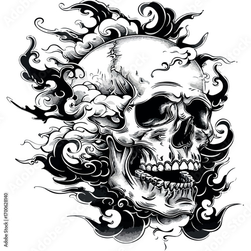skull, tattoo, vector, illustration, design, art, ornament, halloween, floral, decoration, face, tribal, flower, death, symbol, vintage, black, gothic, pattern, woman, grunge, element, horror, head, s