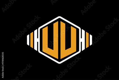 UU Letter Hexagon Fitness Barbell Logo	

