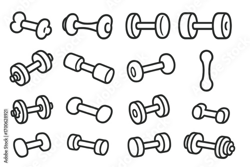 Diverse Dumbbell Icons. Line style icons of dumbbells for different demographics: kids' dumbbell, seniors' dumbbell, women's
