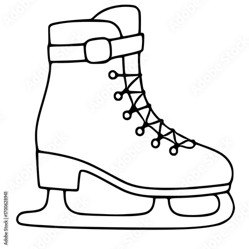 A detailed vector illustration of a classic ice skate with a buckle strap and laced closure, showcasing a simple yet elegant design suitable for winter sports themes.