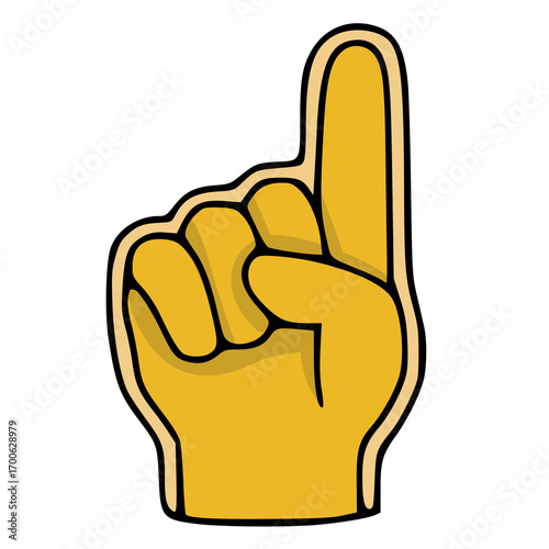 A vibrant vector illustration of a golden foam finger, playfully designed with bold outlines and a cheerful, cartoonish style, perfect for adding a touch of sports enthusiasm to your designs.
