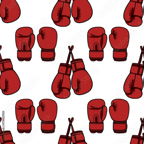 Seamless vector pattern featuring maroon boxing gloves in various positions, offering a dynamic and energetic design for sportswear or fight-themed projects.
