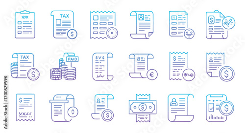Collection of tax documents and receipts representing financial transactions and accounting processes for business and personal finance management.