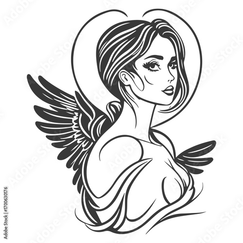 angel beauty girl illustration grey