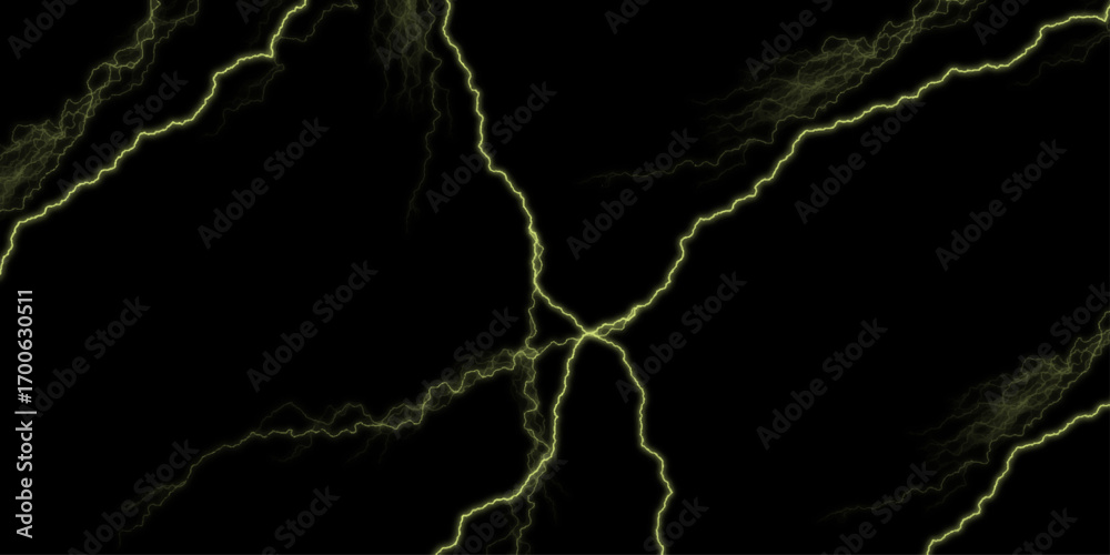 Massive lightning bolt with branches isolated on black background. lightning bolt on black background. Elegant black marble with swirling green veins, exuding luxury and sophisticated monochrome.