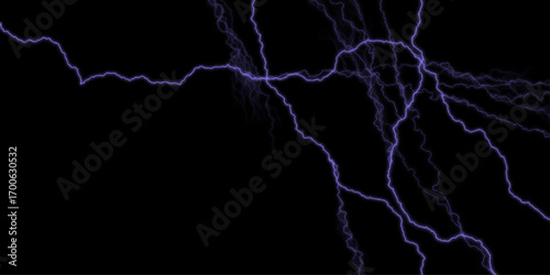 Thunder, lightnings and rain on a stormy summer night in black and purple.  Lightning bolt. thunder lighting on black sky. 3d illustration, lightning, storm, thunder set