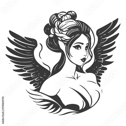 angel beauty girl illustration grey