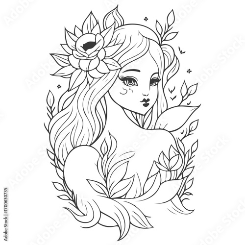 mythical beautiful xana with floral illustration grey