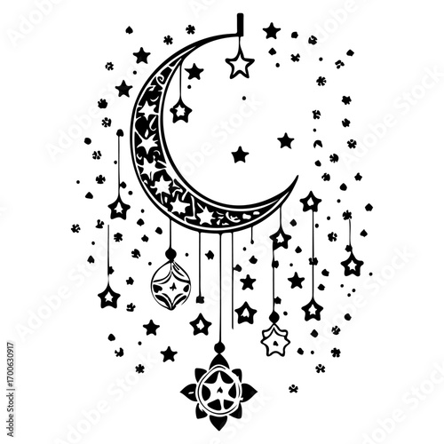 hanging moon star Ramadan illustration sketch hand draw