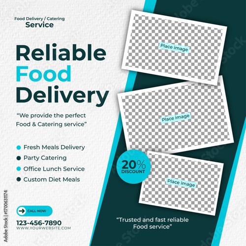 Food Delivery and Catering Service Social Media Post (Cyan)