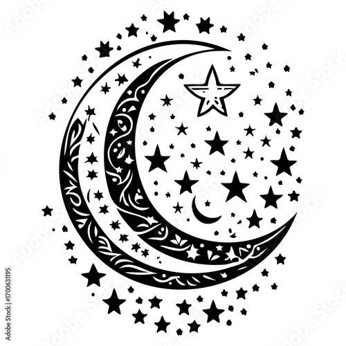 Moon star ramadan arabic islamic illustration sketch hand draw