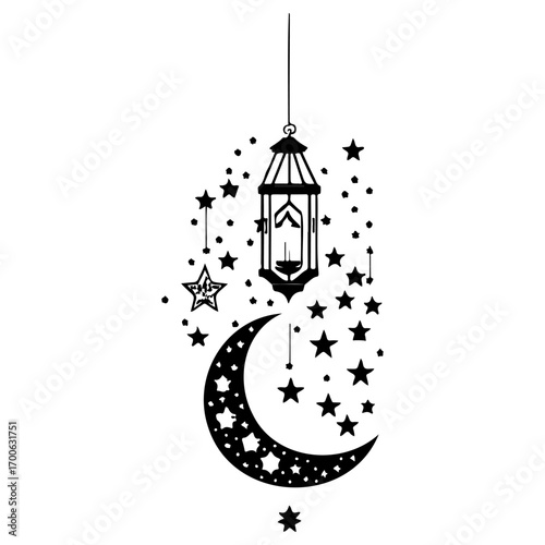 decoration hanging lantern moon star illustration sketch hand draw