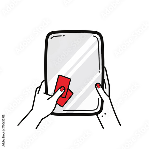 Person wiping fogged mirror in minimalist style, clarity and reflection