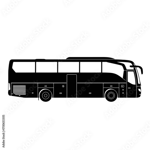 Black silhouette of a modern tour bus isolated on white background silhouette