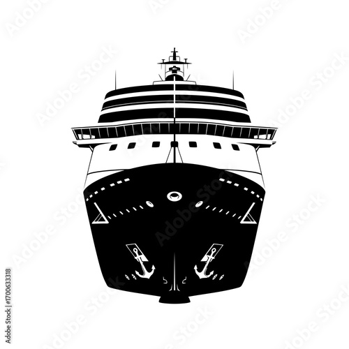 Front view of a cruise ship silhouette isolated on white background