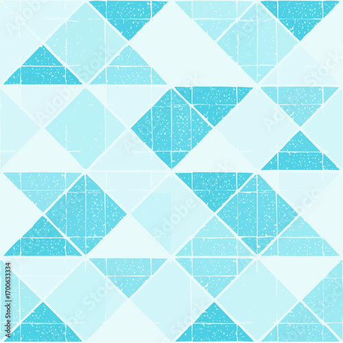 Tile structure neat seamless pattern grainy textured vector abstract background in cyan hues.