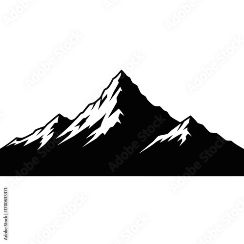 Jagged mountain range silhouette isolated on white background