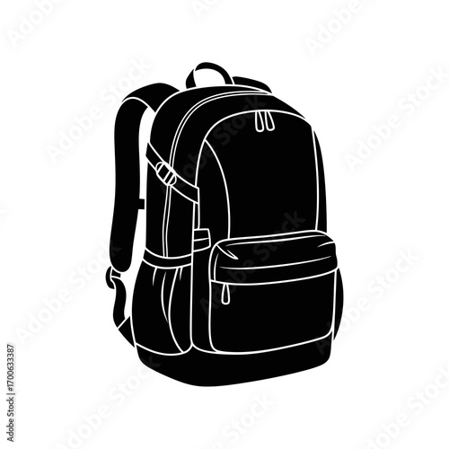 Black backpack silhouette isolated on white background