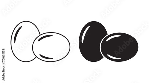 A minimalist illustration of two eggs shown in two different styles