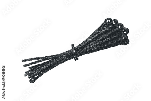 Bunch of black zip ties tied together on transparent background. Vector hand drawn illustration