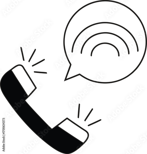 Hand drawn illustration of a ringing telephone handset with a speech bubble