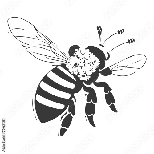 Bee on flower spring illustration grey