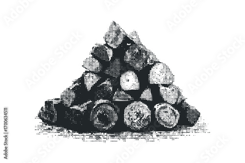 Stack of firewood on transparent background. Vector hand drawn illustration