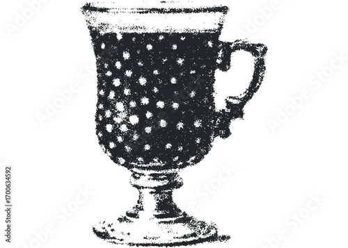 Pungent dark beverage in polka dot glass with handle. Vector hand drawn illustration