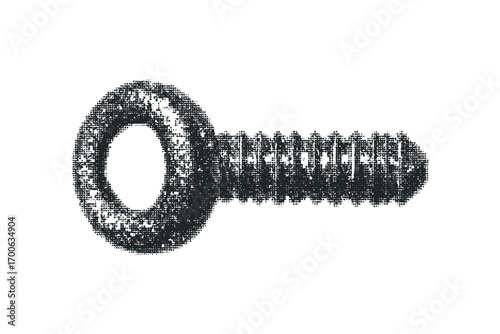 Close up of a metal eye bolt with a screw thread on transparent background. Vector hand drawn illustration