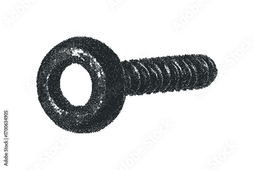 Metal eye bolt with threaded shaft on transparent background. Vector hand drawn illustration