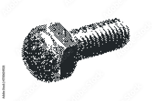 Pixelated screw on transparent background. Vector hand drawn illustration