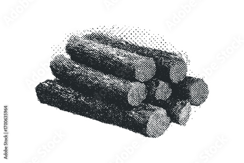 Stacked log pile on transparent background for graphic design. Vector hand drawn illustration