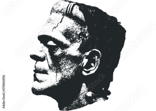 Gothic horror character profile on transparent background. Vector hand drawn illustration