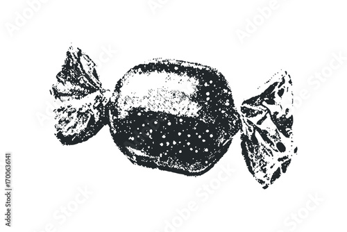 Simple graphic of a black candy wrapper on white. Vector hand drawn illustration