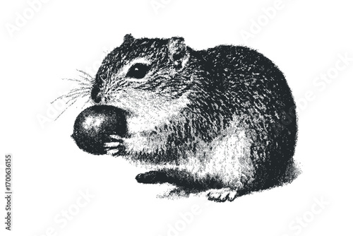 Chipmunk holding acorn on transparent background. Vector hand drawn illustration