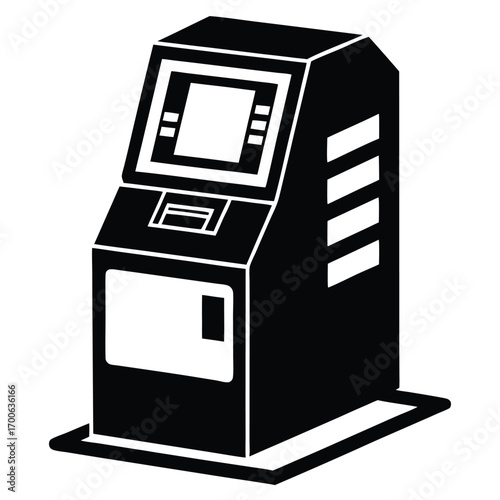 Black and White Vector Illustration of an Automated Teller Machine, an ATM