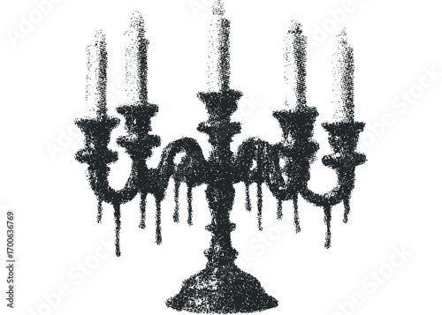 Textured Candelabra Image with Dripping Wax Effect. Vector hand drawn illustration